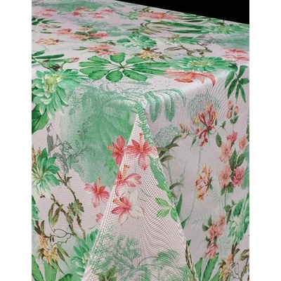 Obrus 7743310 kvetinová koláž oranžovo-zelená metráž, 20 m x 140 cm, IMPOL TRADE