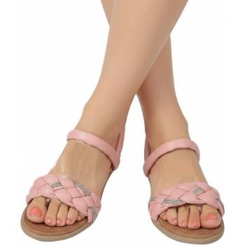 Кожени сандали в цвят пудра с камъчета