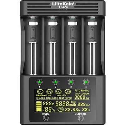 LiitoKala Lii-600 интелигентно зарядно устройство за батерии с дисплей 4 слота (XXX)