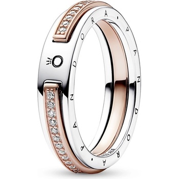 Pandora bicolor prsteň so zirkónmi Signature Logo 182773C01