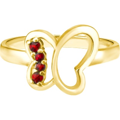 Český granát pozlacený prsten stříbrný Motýlek 121029Z