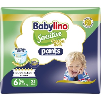 Babylino Пелени гащи Babylino - Sensitive, Cotton Soft, VP, размер 6, 13-18 kg, 31 броя (8901501)