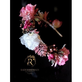 Radi handmade Диадема с бели и тъмно розово-цикламени рози (883)