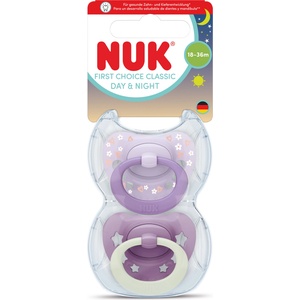 Nuk First Choice биберон залъгалка, силикон, 18+ мес. , 2 бр. , Day&Night, момиче (10177264)