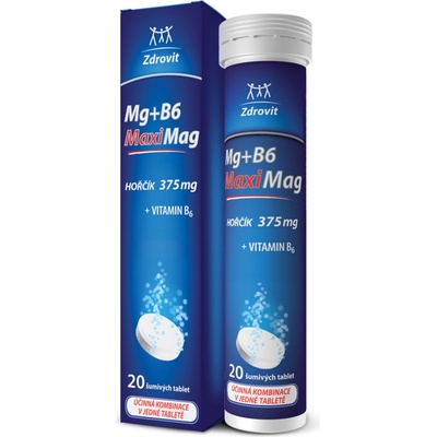 MaxiMag Hořčík 375mg+B6 20 šumivých tabliet