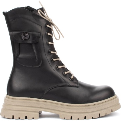 Дамски боти от естествена кожа с връзки и цип