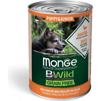 Monge BWILD Grain Free Puppy&Junior- хапки в сос с патешко, тиква и тиквички, без зърнени храни - за подрастващи кучета от всички породи 400gr