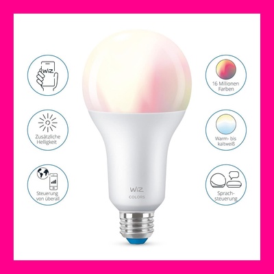 Philips Смарт LED RGBW димируема крушка WiZ Smart Bulb 8.8W, 2452 lm, E27, 16 милиона цвята (BT, Zigbee, Matter, Apple Home, Google, Alexa, SmartThings) (929003601001)