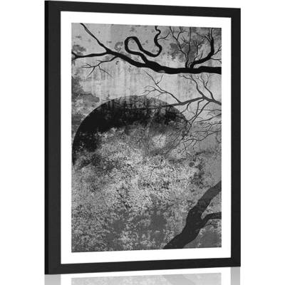 Plakát s paspartou surrealistické stromy v černobílém provedení - 40x60 silver
