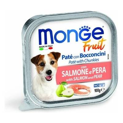 Monge Fruit Paté and Chunkies s kúskami lososa a hruškou pre dospelých psov 100 g