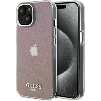GUESS Кейс Guess GUHCP15SHDECMP за iPhone 15 6.1"", розов / розов, твърд, IML Faceted Mirror Disco Iridescent (KXG0074581)