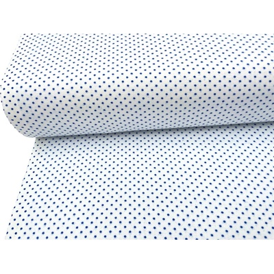 Mirtex Látka FLANEL 150/8364-1 Puntíky modré šíře 150cm