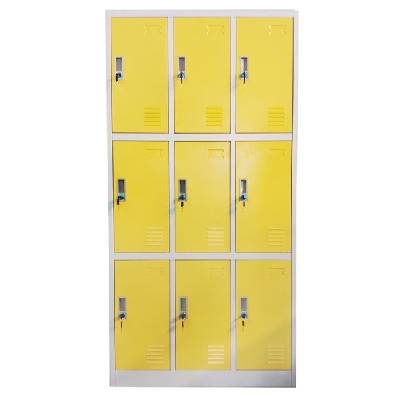 Метален шкаф RFG DZX-076/RAL1023, 9x шкафове, прахово боядисан, метален, заключване, вентилационен отвор, сив/жълт (DZX-076/RAL1023)