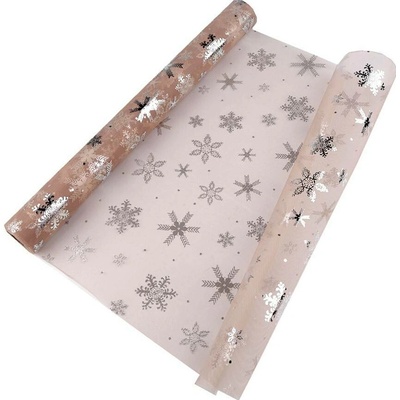 Vánoční organza s vločkami šíře 50 cm béžová 4.5 m