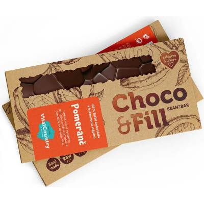 Choco & Fill Raw plněná čokoláda 65% Pomeranč 100 g