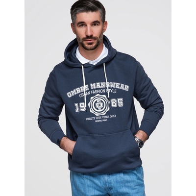 Ombre Men's kangaroo hoodie with college style print navy blue