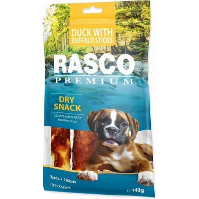 Rasco Premium byvolia koža obalená kačacím mäsom tyčinky 18 cm 3x 140 g