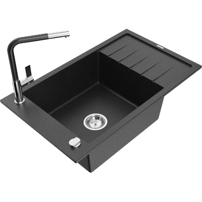 Mexen Elias гранитна мивка с 1 отделение, със сушилник и кухненски смесител (6511-73-670401-07)