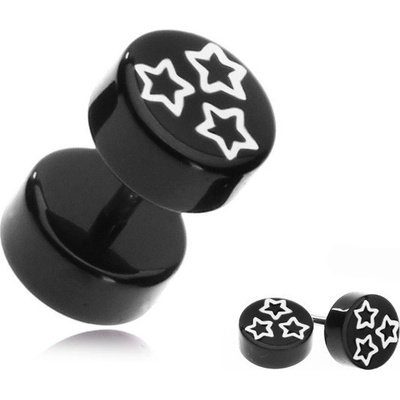 Šperky eshop falešný akrylový piercing do ucha bílé hvězdy na černém kolečku AA40.10