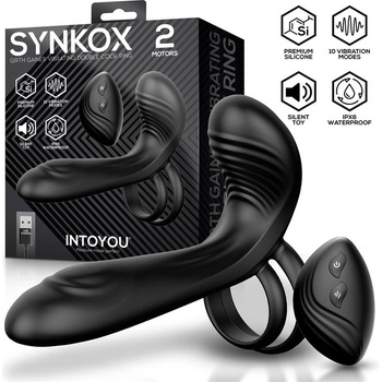 InToYou Synkox Girth Gainer Vibrating Double Cock Ring 2 Motors Black