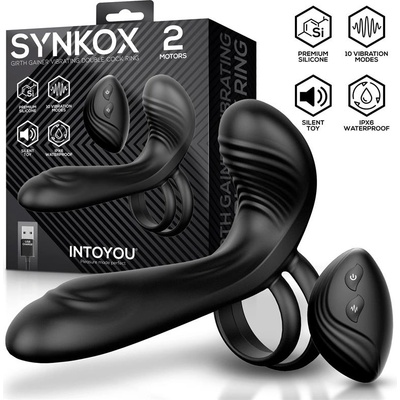 InToYou Synkox Girth Gainer Vibrating Double Cock Ring 2 Motors Black
