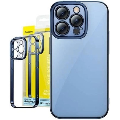 Baseus Sada průhledného pouzdra Glitter a tvrzeného skla iPhone 14 Pro modré