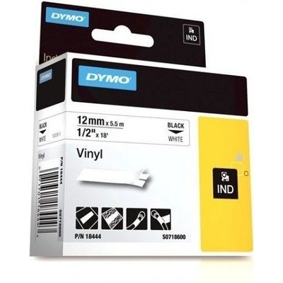 Dymo D1 18444, S0718600, 12mm x 5,5m čierna tlač / biely podklad, originálná páska