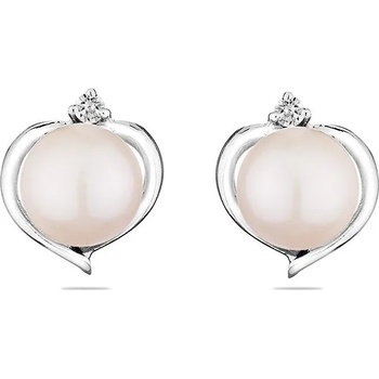 Image 1 of Swan Сребърни обици сърце със сладководни бели перли и камъчета цирконий SE0019W Swan