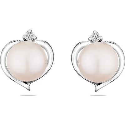 Swan Сребърни обици сърце със сладководни бели перли и камъчета цирконий SE0019W Swan