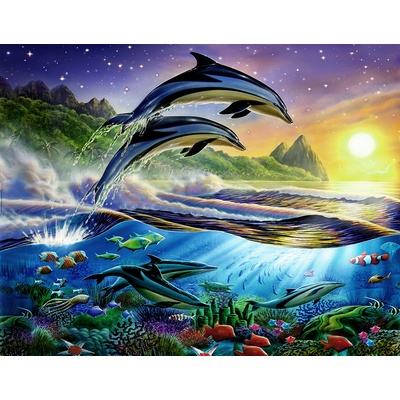 Диамантен Гоблен "Делфини" - 30 x 40 см, Квадратни мъниста