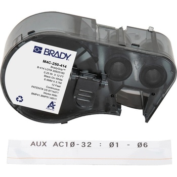 Brady M4C-250-414 / 170727, 6.35 mm x 3.66 m, Полиестер, черен печат / бял фон (170727)