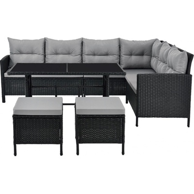 Juskys Zahradní ratanový set Manacor - černá, šedé podušky – Zboží Mobilmania