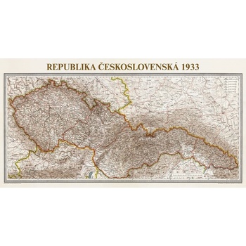 ZES Československo 1933 - obří mapa 200 x 100 cm Varianta: bez rámu v tubusu, Provedení: laminovaná mapa s očky