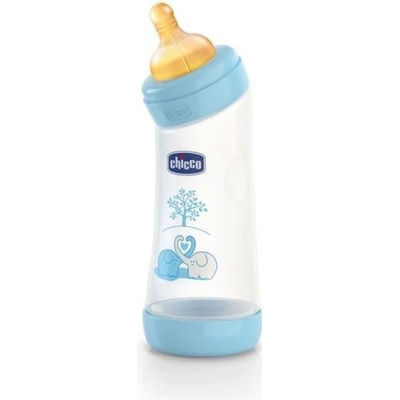 Chicco fľaša zahnutá WellBeing kaučukový dudlík modrá sloni 250 ml