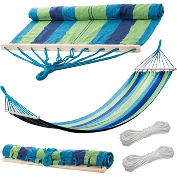 Европейски съюз Градински хамак, синьо/зелен с рамка и 2 въжета за връзване- 200х80 см, до 150 кг. 01284-ng (01284-102-10)