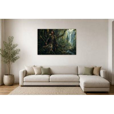 Obraz na plátně – Postava se zvířaty v lesní krajině 135 × 90 cm