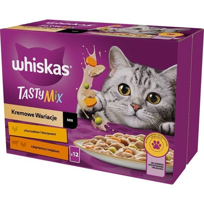 Whiskas TastyMix Chef's Choice hovädzina a hydina so zeleninou losos s mrkvou kura a morka kura a treska v šťave 12 x 85 g