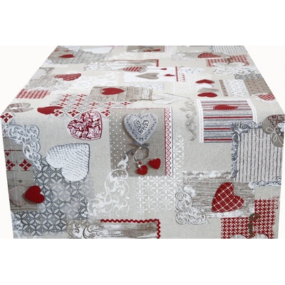 Made in Italy Behúň patchwork s červenými srdiečkami 50x150cm