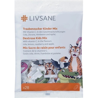 LIVSANE Dextróza pre deti Mix s vitamínom C 28 žuvacích tabliet