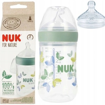 Nuk fľaša dojčenská For Nature s kontrolou teploty zelená 260 ml
