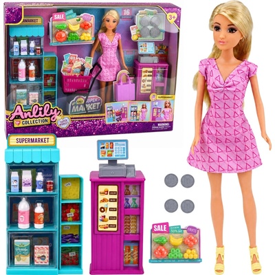 Bábika Anlily so supermarketom, pokladňou a doplnkami