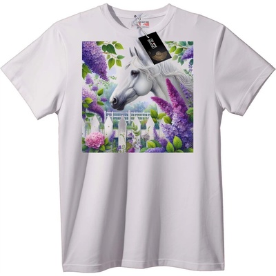NOONEBRAND Тениска Градина с кон и цветя - L, White