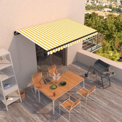 VidaXL Ručně zatahovací markýza 450 x 300 cm žlutobílá