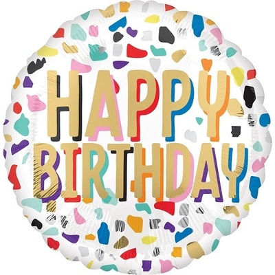 Amscan BALÓNIK fóliový Happy Birthday Farebné konfety