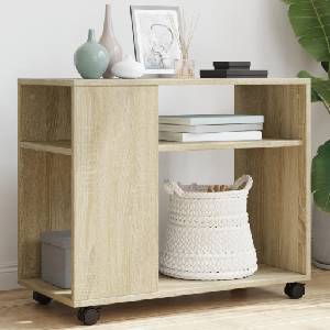 vidaXL Странична маса с колела дъб сонома 70x35x60 см инженерно дърво (853148)