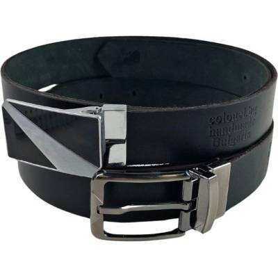 Мъжки официален колан от черен телешки бокс (6169)