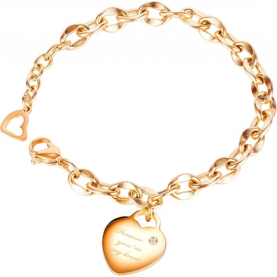Šperky Eshop z oceli ploché srdce nápis Forever you´re my love zirkon měděná S73.13