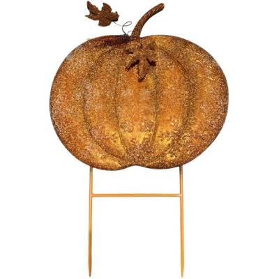 Rustikální zahradní oranžový zápich dýně Pumpkin Rust - 48*3*72 cm - Clayre & Eef