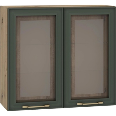 ЕВРОМАР Кухненски шкаф за горен ред с две врати витрина parma В80/72 тъмнозелено/дъб артизан