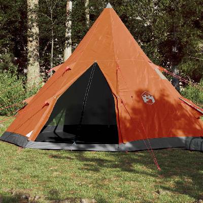 vidaXL Къмпинг палатка типи, 4-местна, сиво-оранжева, водоустойчива (94382)